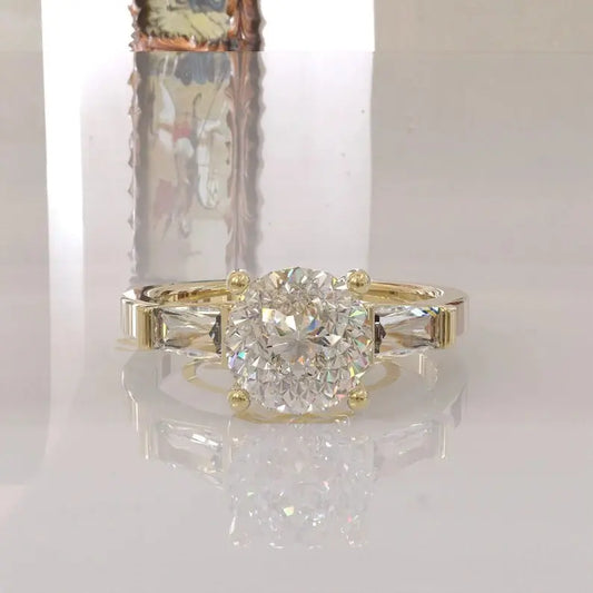 Portuguese Cut Moissanite Engagement Ring  customdiamjewel 10KT Yellow Gold VVS-EF