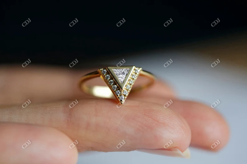 0.27CTW Triangle Cut Moissanite Halo Engagement Ring  customdiamjewel   