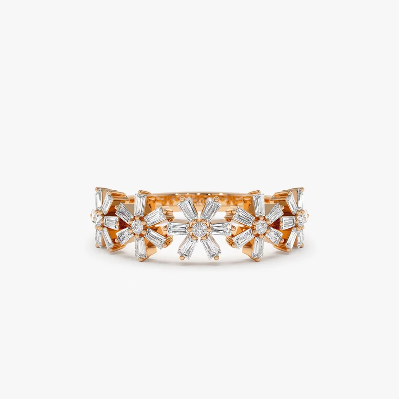 0.49CTW Flower Design Baguette Lab Grown Diamonds Band  customdiamjewel 10KT Rose Gold VVS-EF