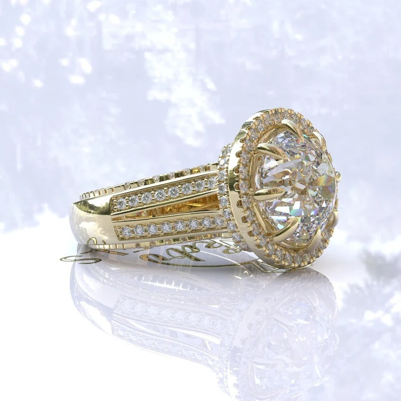 Art Deco Portuguese Cut Moissanite Engagement Ring  customdiamjewel   