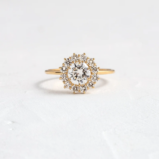 0.70CT Round Cut Halo Moissanite Engagement Ring  customdiamjewel 10KT Yellow Gold VVS-EF