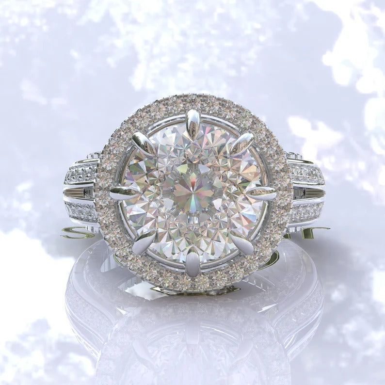 Art Deco Portuguese Cut Moissanite Engagement Ring  customdiamjewel 10KT White Gold VVS-EF
