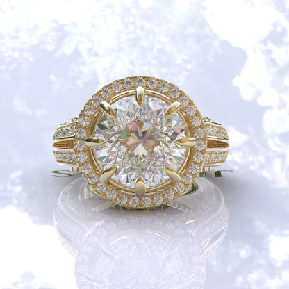 Art Deco Portuguese Cut Moissanite Engagement Ring  customdiamjewel 10KT Yellow Gold VVS-EF