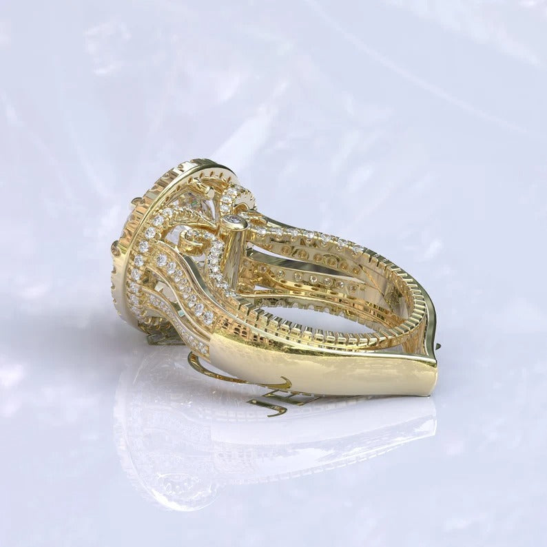 Art Deco Portuguese Cut Moissanite Engagement Ring  customdiamjewel   