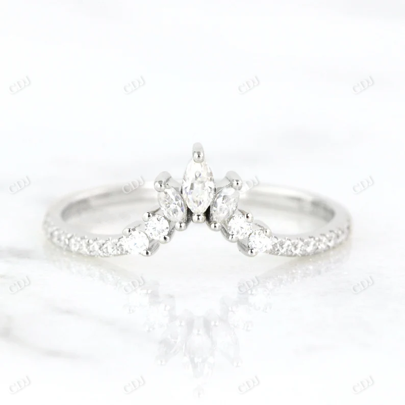 Minimalist Curved Marquise Cut Diamond Wedding Band  customdiamjewel 10KT White Gold VVS-EF