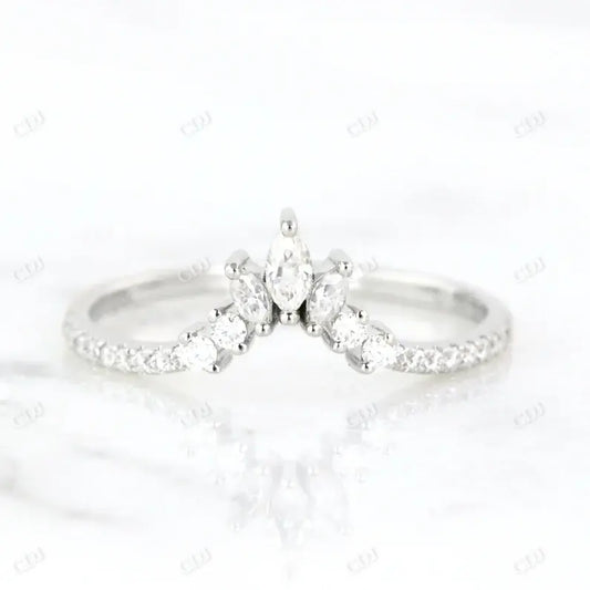 Minimalist Curved Marquise Cut Diamond Wedding Band  customdiamjewel 10KT White Gold VVS-EF