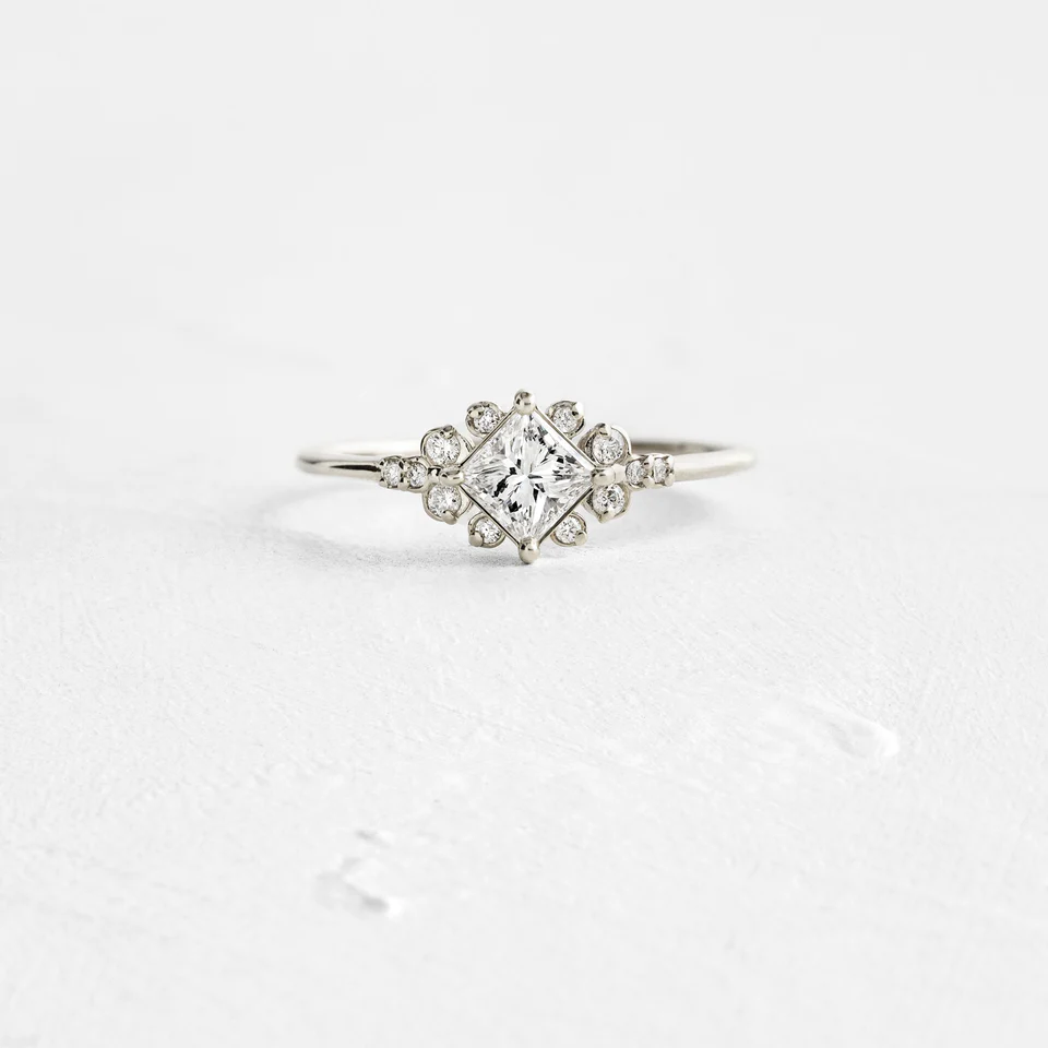Antique Princess Cluster White Gold Engagement Ring  customdiamjewel 10KT White Gold VVS-EF