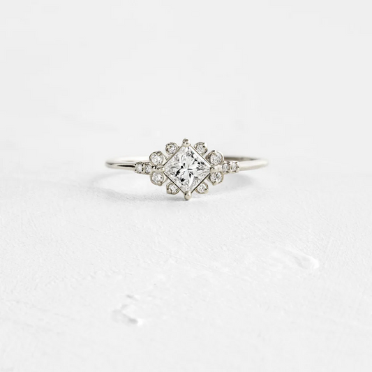 Antique Princess Cluster White Gold Engagement Ring  customdiamjewel 10KT White Gold VVS-EF