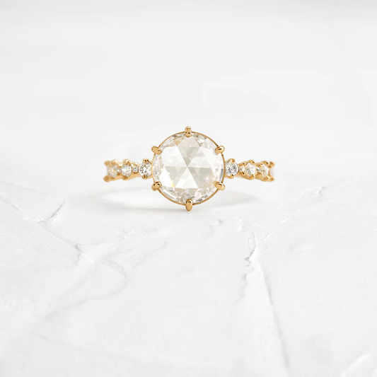 1.87CT Rose Cut Moissanite Wavelet Engagement Ring  customdiamjewel 10KT Yellow Gold VVS-EF