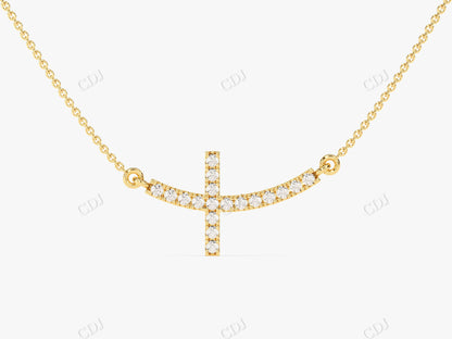 0.27CTW Sideways Cross Round Moissanite Necklace  customdiamjewel 10KT Yellow Gold VVS-EF