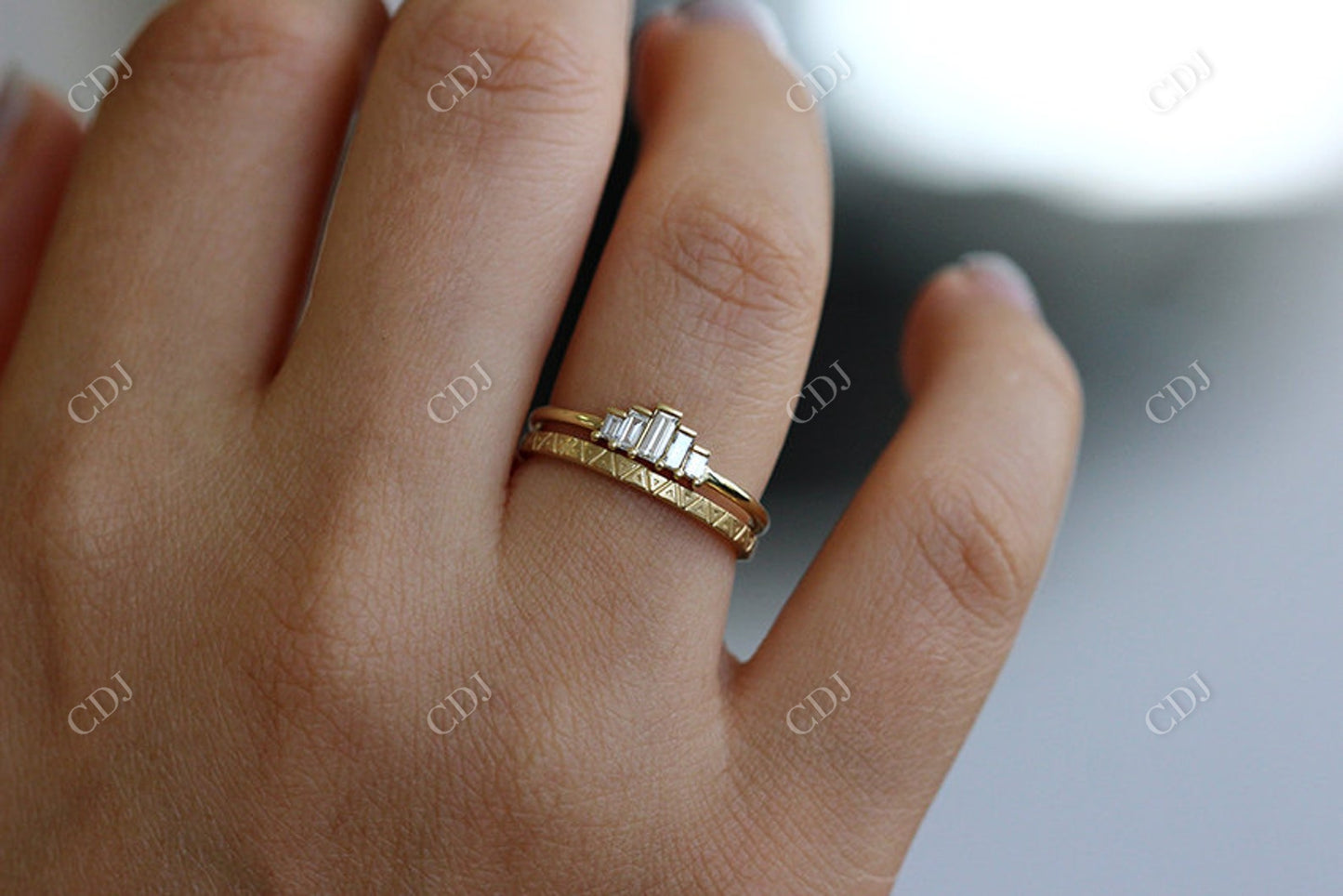 Dainty Engraved Solid Gold Wedding Band