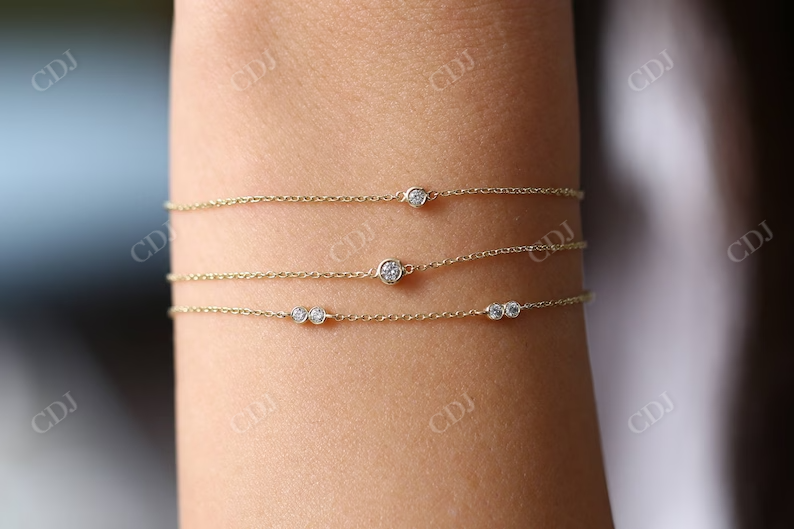 Round Bezel Setting Natural Diamond Duo Bracelet  customdiamjewel   