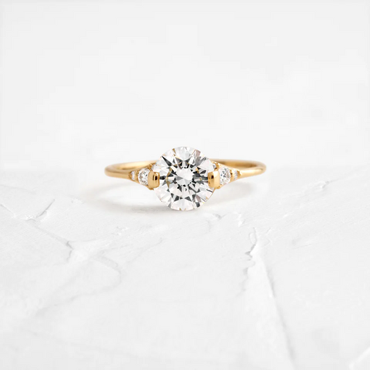 Three Stone Round Moissanite Lady's Slipper Ring  customdiamjewel 10KT Yellow Gold VVS-EF