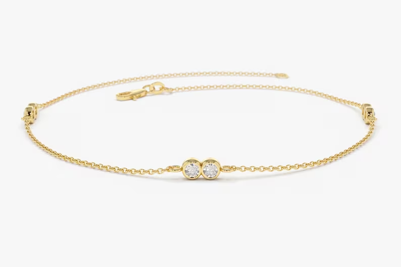 Round Bezel Setting Natural Diamond Duo Bracelet  customdiamjewel 10 KT Solid Gold Yellow Gold VVS-EF