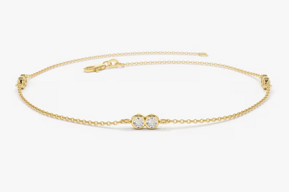 Round Bezel Setting Natural Diamond Duo Bracelet  customdiamjewel 10 KT Solid Gold Yellow Gold VVS-EF