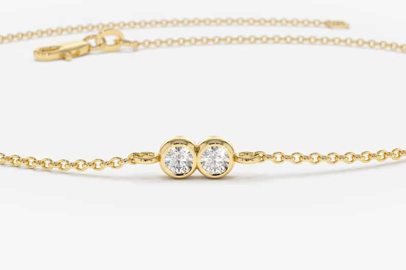 Round Bezel Setting Natural Diamond Duo Bracelet  customdiamjewel   
