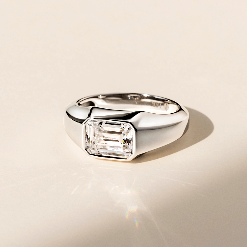 2CT East West Emerald Cut Lab Grown Diamond Bezel Engagement Ring  customdiamjewel   