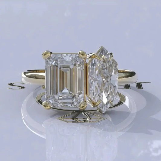 Toi Et Moi Moissanite Engagement Ring  customdiamjewel 10KT Yellow Gold VVS-EF