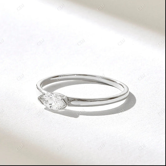 0.40CT East West Marquise Lab Grown Diamond Half Bezel Wedding Ring  customdiamjewel 10KT White Gold VVS-EF