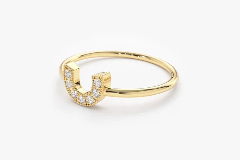 Round Cut White Diamond Horseshoe Wedding Band  customdiamjewel   