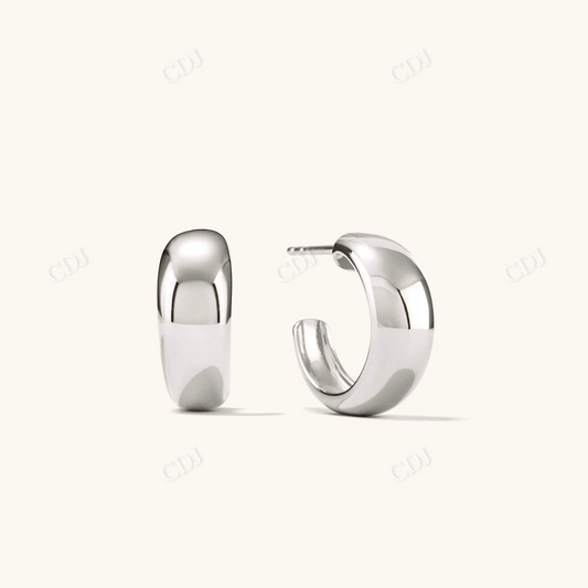 6.9MM Thick Dome Hoops Earrings  customdiamjewel Sterling Silver White Gold 