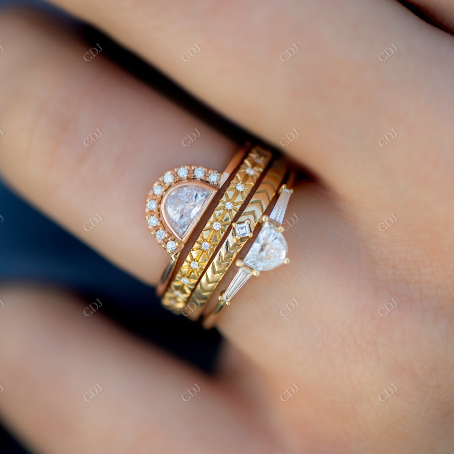 Asscher Cut Lab Grown Diamond  Engraved Wedding Band