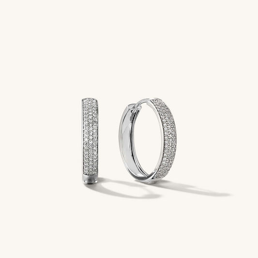 Pave Round Natural Diamond Bold Medium Hoop Earrings  customdiamjewel 10 KT Solid Gold White Gold VVS-EF