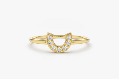 Round Cut White Diamond Horseshoe Wedding Band  customdiamjewel 10KT Yellow Gold VVS-EF