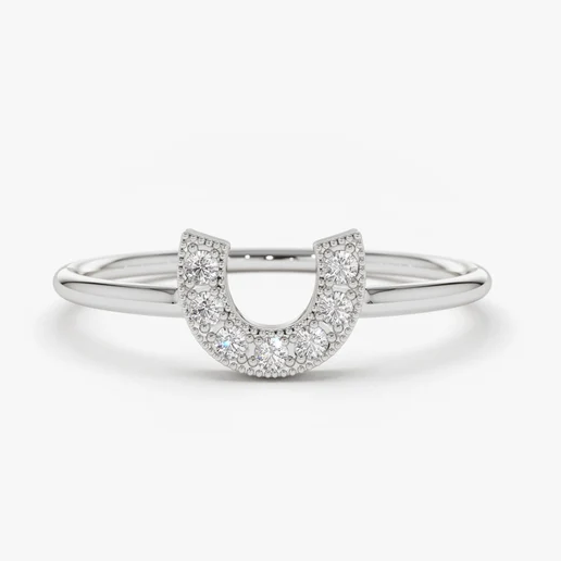 Round Cut White Diamond Horseshoe Wedding Band  customdiamjewel 10KT White Gold VVS-EF
