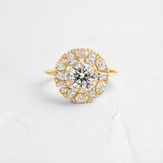 Multi Shape Moissanite Cluster Engagement Ring  customdiamjewel 10KT Yellow Gold VVS-EF