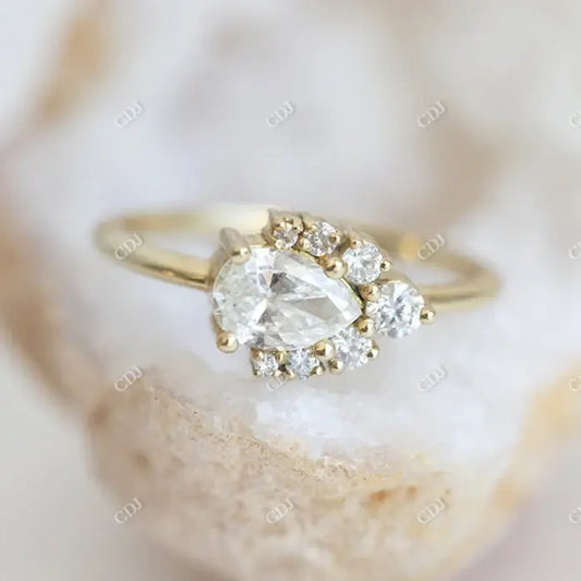 Pear Cut Moissanite Cluster Engagement Ring  customdiamjewel 10KT Yellow Gold VVS-EF