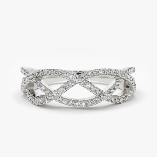 0.42CTW Weave Lab Grown Diamond Crisscross Wedding Band  customdiamjewel 10KT White Gold VVS-EF