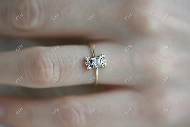 0.30CT Princess Cut Cluster Moissanite Engagement Ring