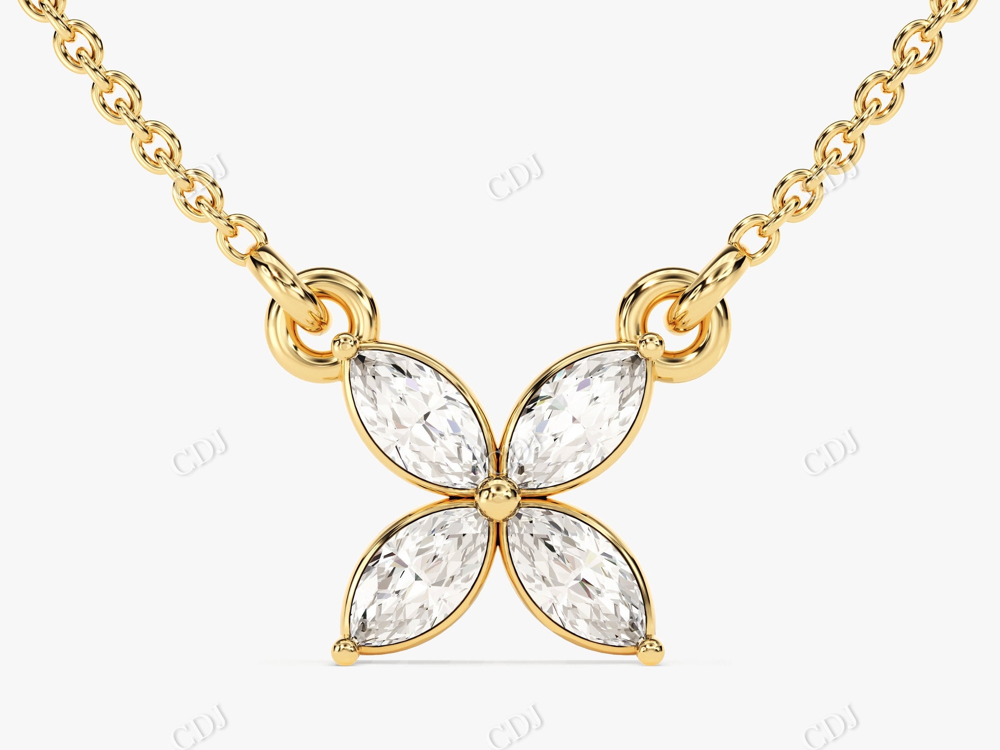 0.40CTW Marquise Cut Clover Moissanite Necklace  customdiamjewel 10KT Yellow Gold VVS-EF