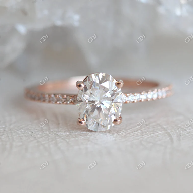 Oval Cut Moissanite Pave Diamond Engagement Ring  customdiamjewel 10KT Rose Gold VVS-EF