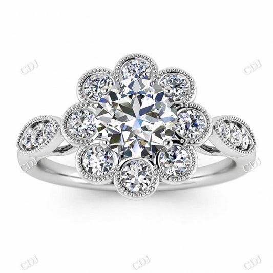 Round Cut Bezel Set Moissanite 14K White Gold Micro Pave Ring  customdiamjewel 10KT White Gold VVS-EF