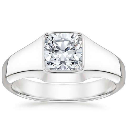 2 CT Cushion Cut Lab Grown Diamond Bezel Engagement Ring