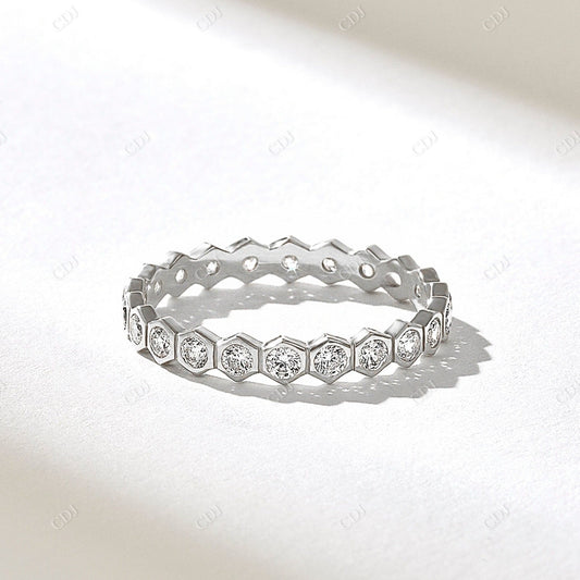 0.66CTW Real Round Cut Hexagon Bezel Set Full Eternity Wedding Band  customdiamjewel 10KT White Gold VVS-EF