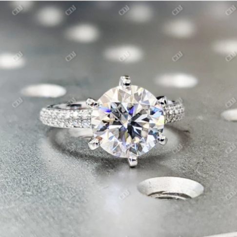 2.5CT Round Cut Moissanite Micro Pave Engagement Ring  customdiamjewel 10KT White Gold VVS-EF