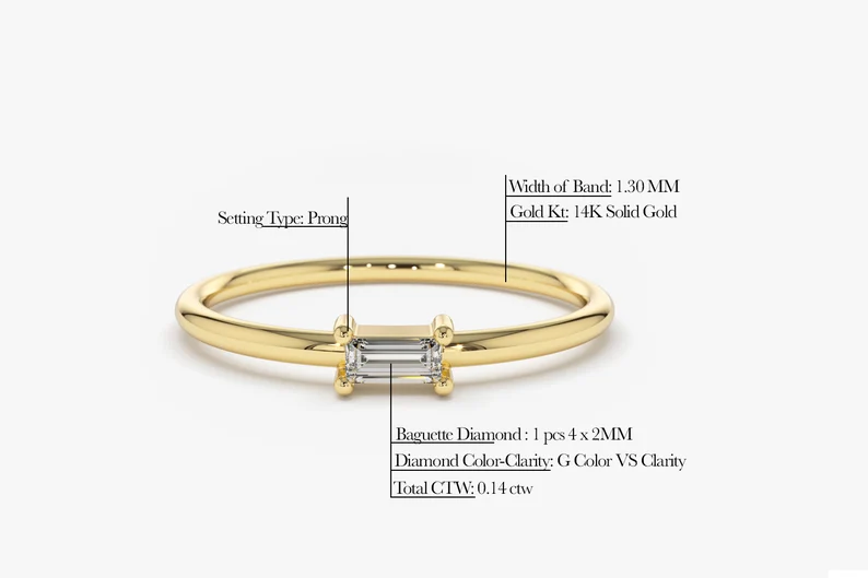 0.14 CTW Baguette Lab Grown Diamond Engagement Ring  customdiamjewel   