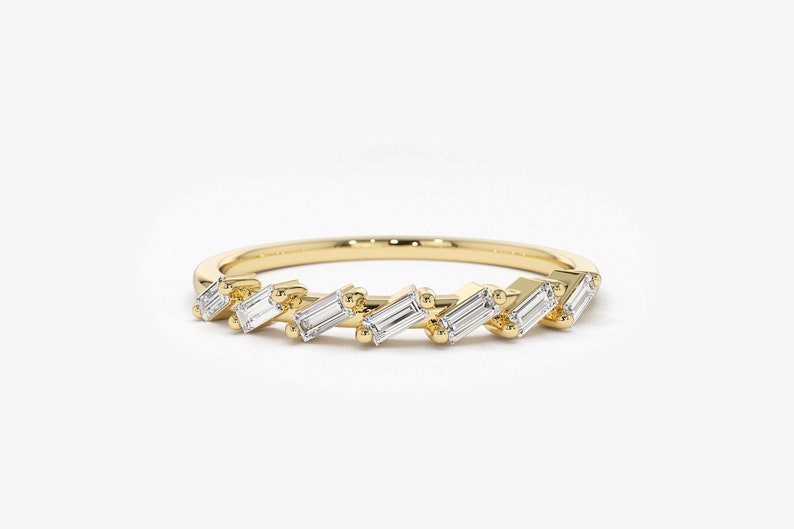 0.25CTW Baguette Cut Natural Diamond Half Eternity Band  customdiamjewel 10KT Yellow Gold VVS-EF