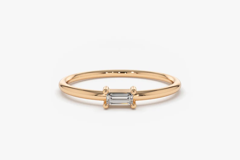0.14 CTW Baguette Lab Grown Diamond Engagement Ring  customdiamjewel 10KT Rose Gold VVS-EF