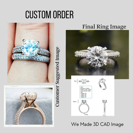 Round Cut Hidden Halo Moissanite Half Eternity Engagement Ring  customdiamjewel   