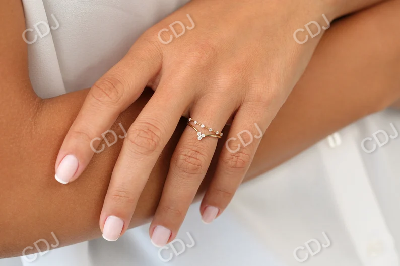 0.09CTW Three Stone Lab grown Diamond Chevron Ring  customdiamjewel   