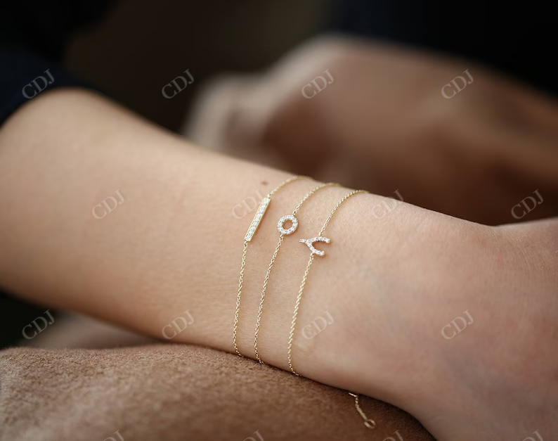 14K Solid Gold Diamond Wishbone Charm Bracelet