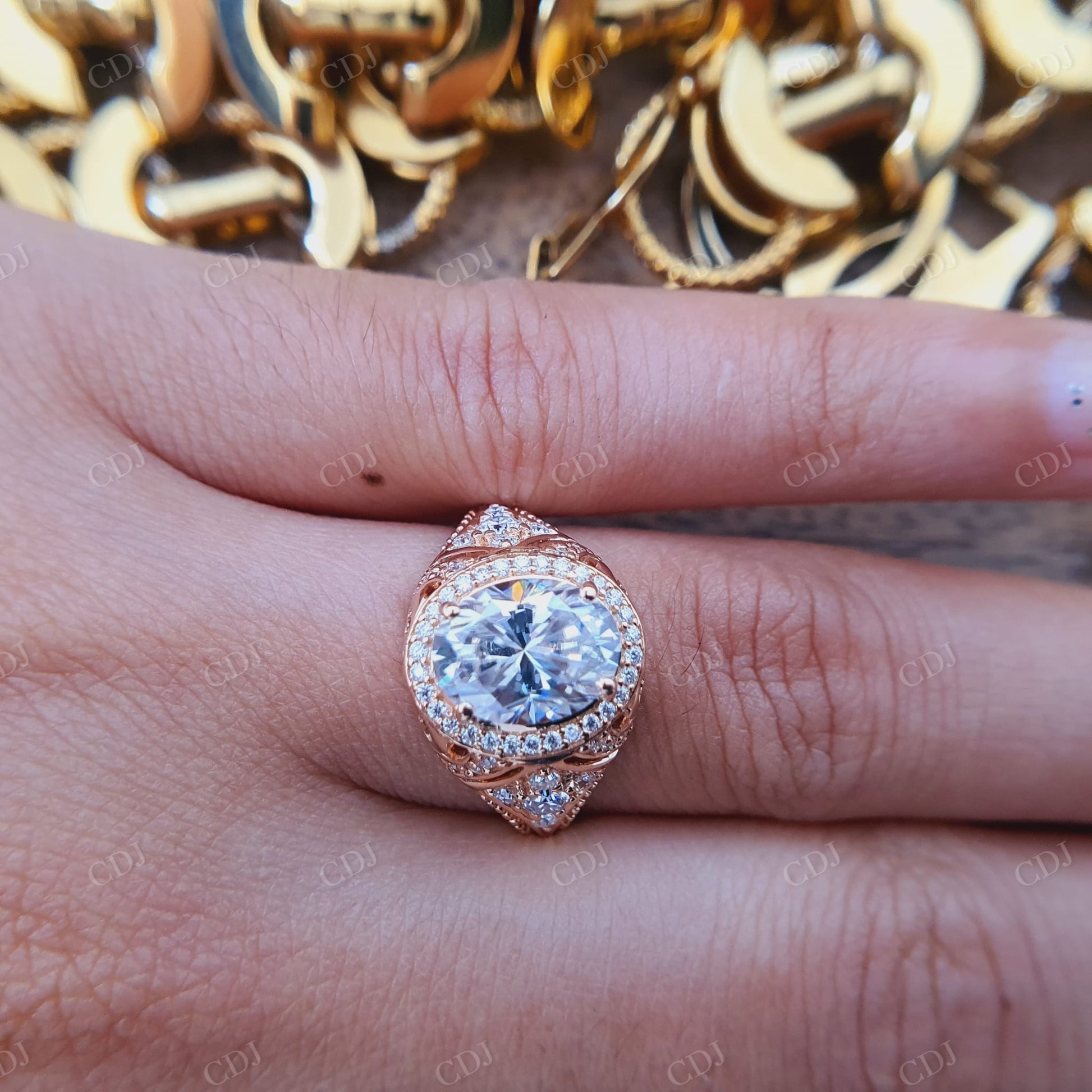 Art Deco Oval Cut Moissanite With Round Cut Engagement Ring  customdiamjewel   