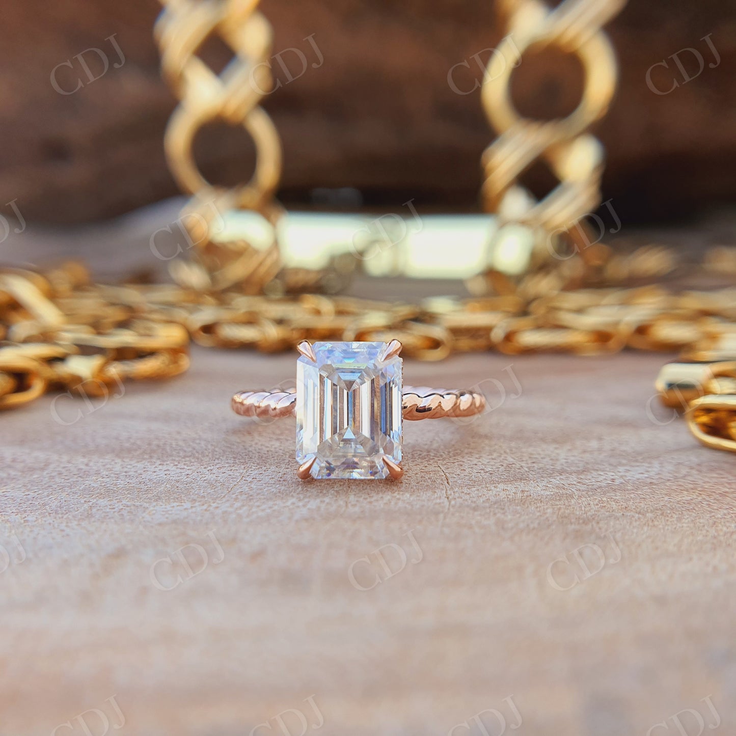 2.60CT Emerald Cut Halo Moissanite Engagement Ring
