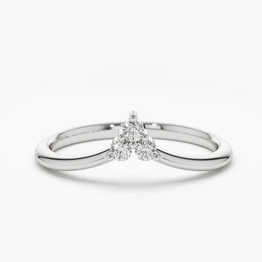 0.09CTW Three Stone Lab grown Diamond Chevron Ring  customdiamjewel 10KT White Gold VVS-EF