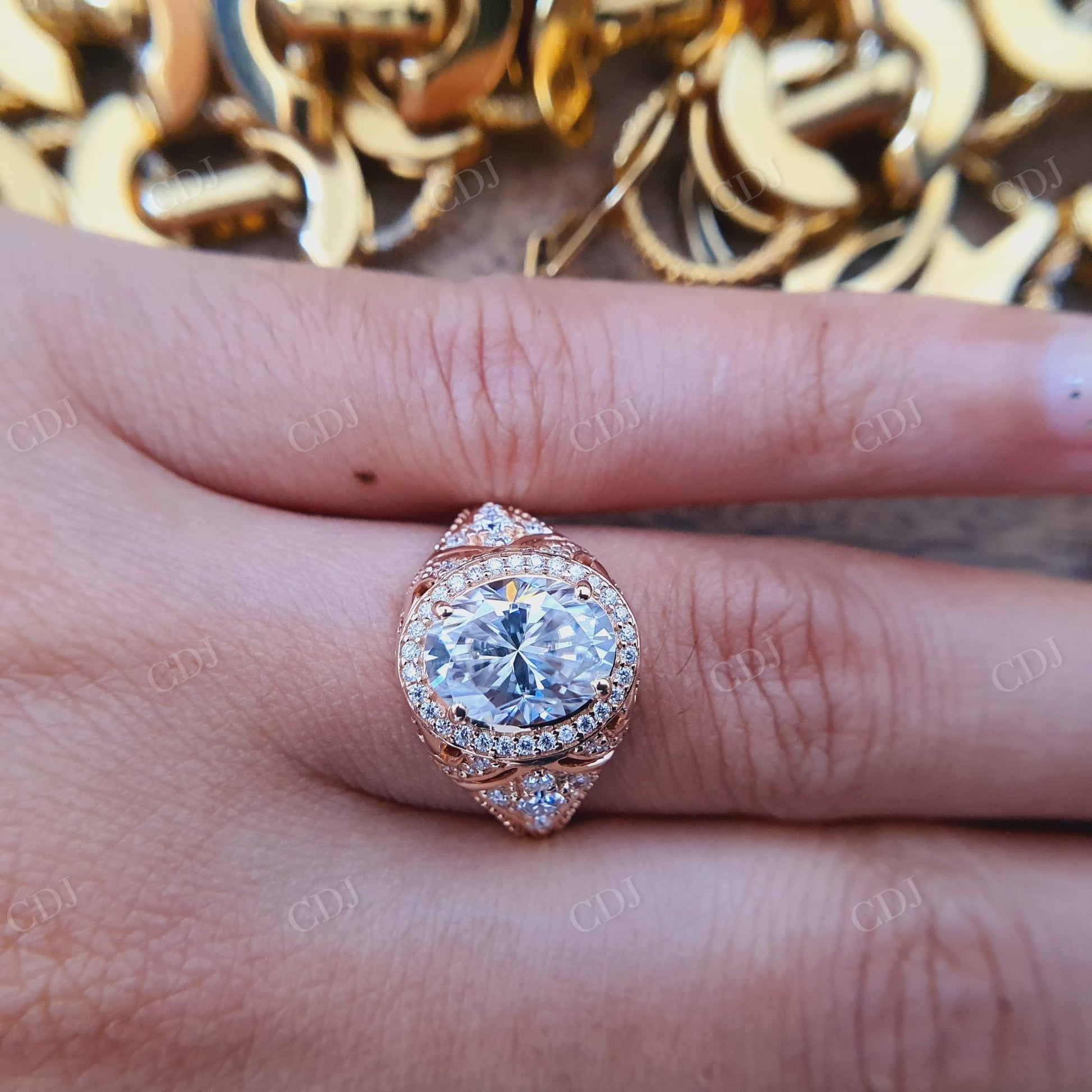 Art Deco Oval Cut Moissanite With Round Cut Engagement Ring  customdiamjewel   