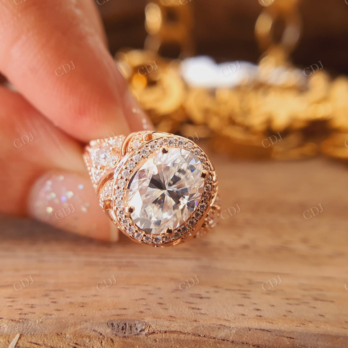 Art Deco Oval Cut Moissanite With Round Cut Engagement Ring  customdiamjewel   
